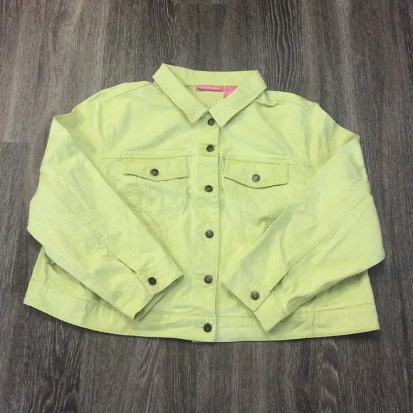 NEW Green Yellow Denim Jean Jacket 22W - Picture 14 of 15